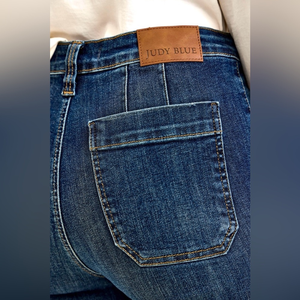 Judy Blue High Waist Wide Crop Utility Jeans with Patch Pocket - Picture 7 of 7